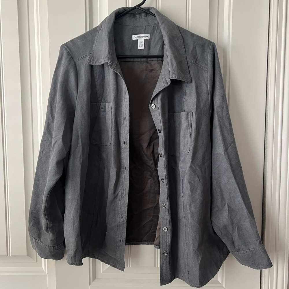 Vintage gray suede button up - petite XL